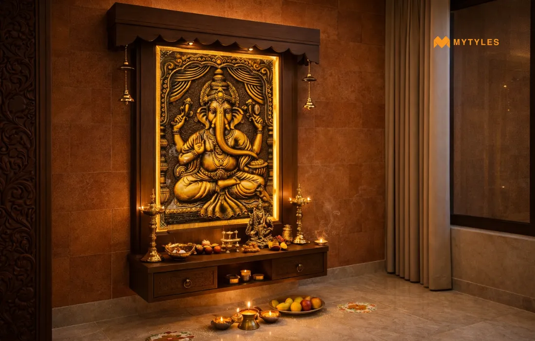 Ganesha Poster Tile in Pooja Room